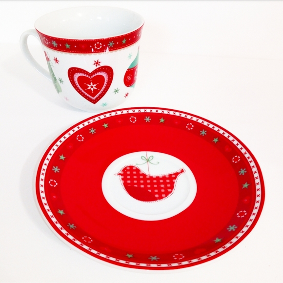 NEW Festive Birds Breakfast Cup & Saucer Set - Picture 2 of 11
